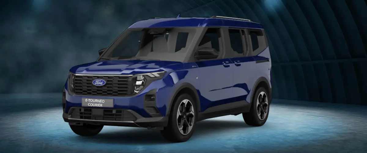zu sehen: blauer E-Tourneo Courier